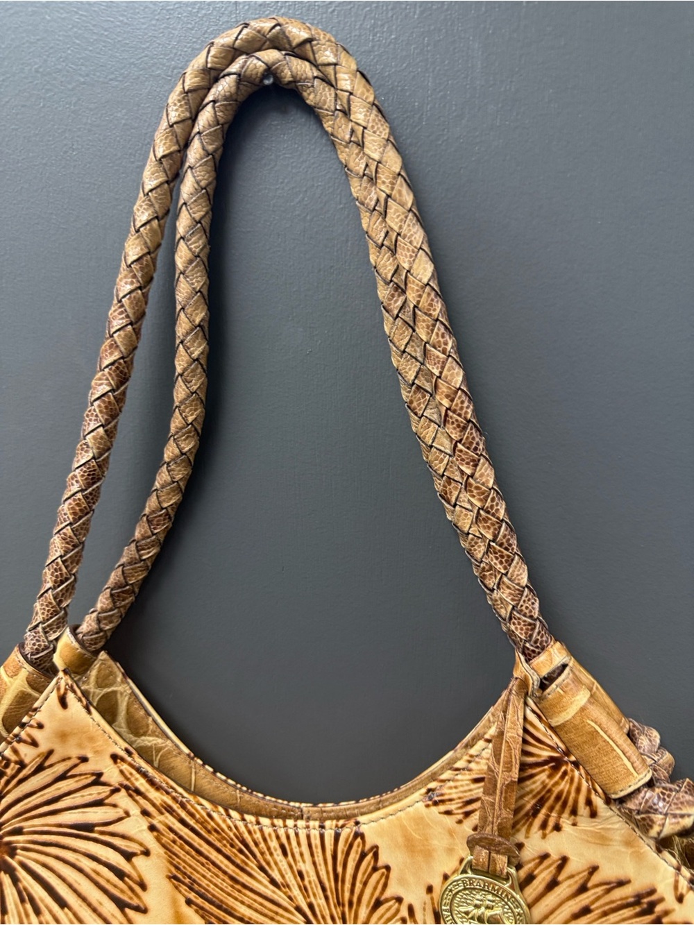 RARE Vintage Brahmin Tahiti Palm Kelsea Floral-Embossed Leather Tote - Picture 4 of 12